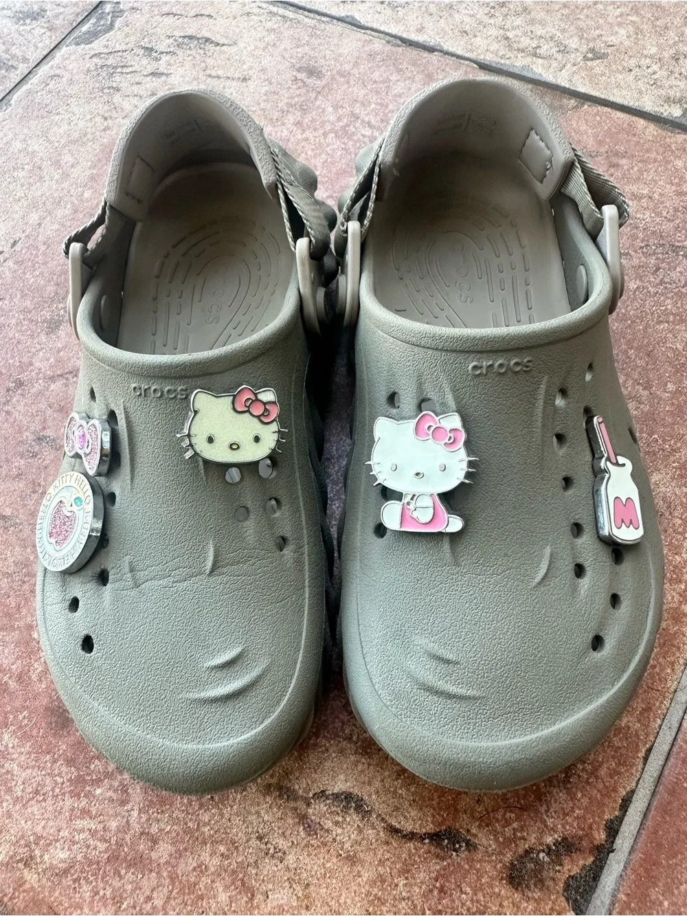 CROCS Kids Tan Clogs with Hello Kitty Charms